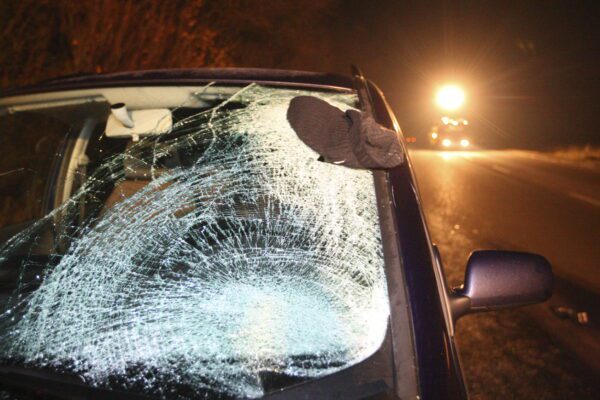 Broken windshield after car crash